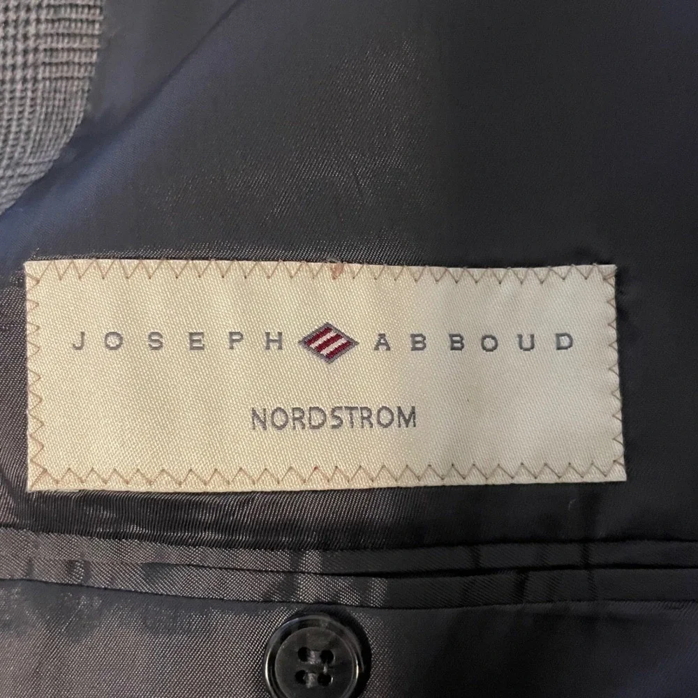 Joseph Abboud Nordstrom Men's 44L Grey Glen Plaid 100% Wool 3-Button Blazer Coat